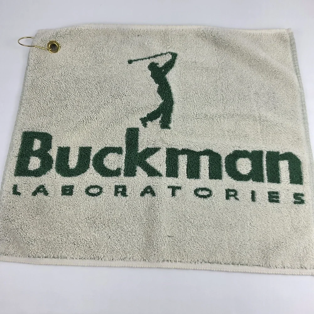 Buckman Laboratories Golfing towel 16x19 Cotton Hook hang on Bag Green
